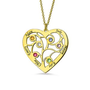 AILIN Personalized Wholesale Women Heart Family Tree Necklace Engraved with Name Birthstone 925 Silver Mother Christmas Gifts