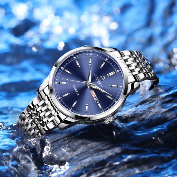 Men’s Quartz Day-Date Watch – Water-Resistant Steel-Band Wristwatch
