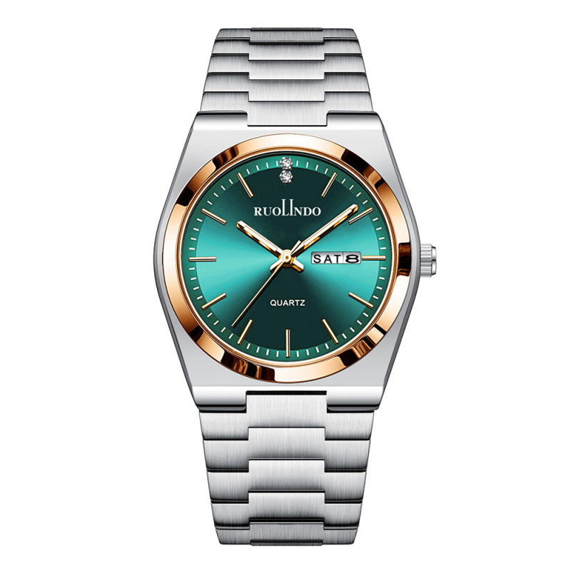 Men’s Slim Quartz Watch with Day-Date Display – Stainless-Steel Butterfly-Clasp Wristwatch - Image 5