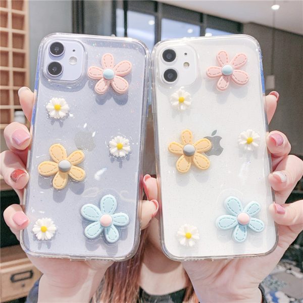 3D Pastel Floral Clear iPhone Case – Soft TPU Protective Cover