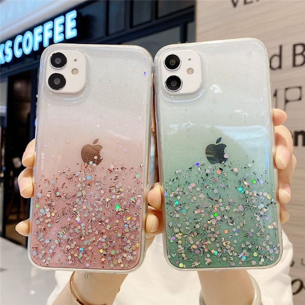 Gradient Glitter Clear iPhone Case – Soft TPU Sparkle Protective Cover