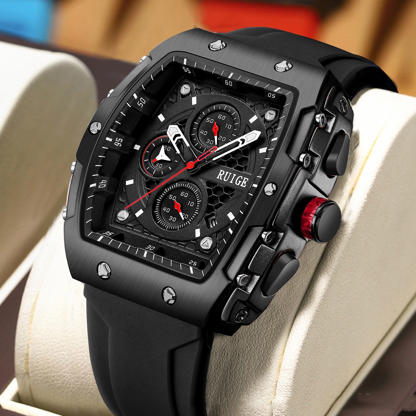 RuiGe Men’s Barrel-Shaped Watch – Sporty Outdoor-Style Fashion Wristwatch - Image 7