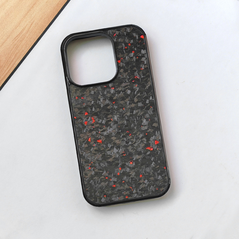 Forged Carbon Fiber iPhone Case – Magnetic Shock-Resistant Cover with Color Foil Flecks