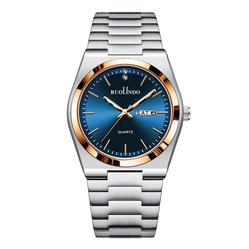 Men’s Slim Quartz Watch with Day-Date Display – Stainless-Steel Butterfly-Clasp Wristwatch - Image 9
