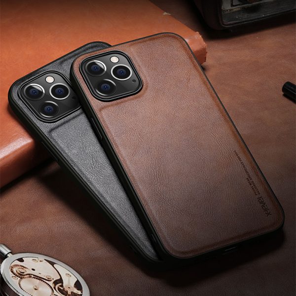Business-Style PU Leather iPhone 12 Case – Soft TPU Shockproof Protective Cover