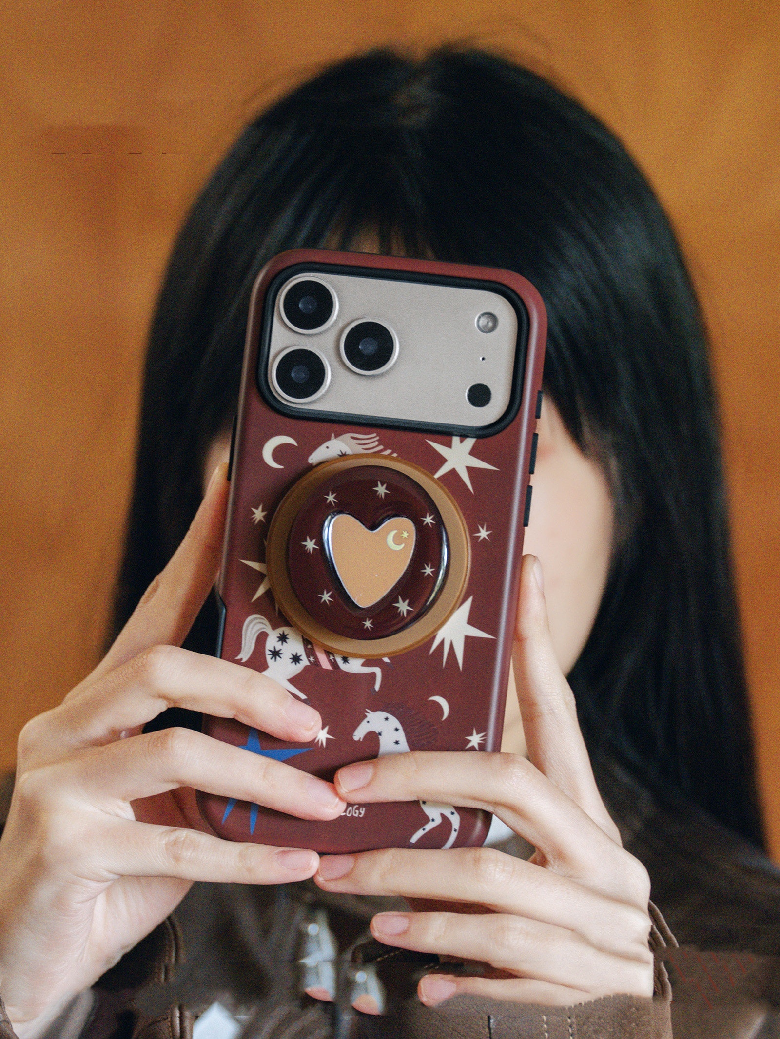 Starry Pegasus iPhone Case with Heart Ring Holder – Red Acrylic Protective Cover - Image 6
