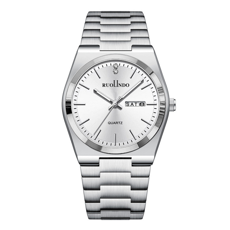 Men’s Slim Quartz Watch with Day-Date Display – Stainless-Steel Butterfly-Clasp Wristwatch - Image 2