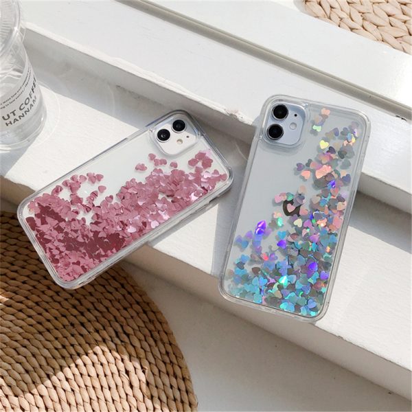 Floating Heart Glitter iPhone Case – Clear Soft TPU Quicksand Protective Cover