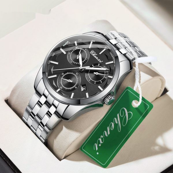 Men’s Luminous Multi-Dial Watch – Silver-Tone Business Wristwatch