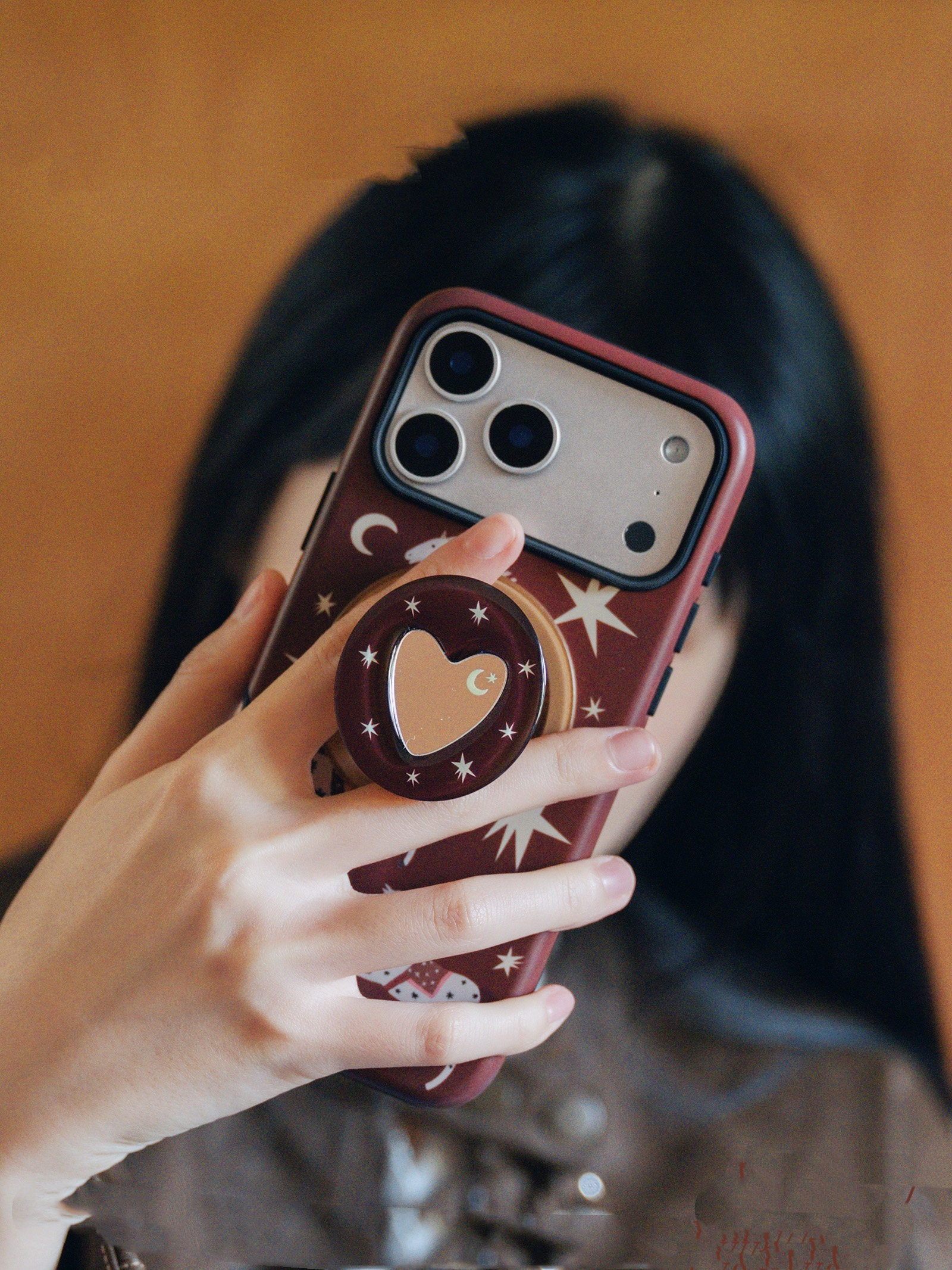 Starry Pegasus iPhone Case with Heart Ring Holder – Red Acrylic Protective Cover - Image 2