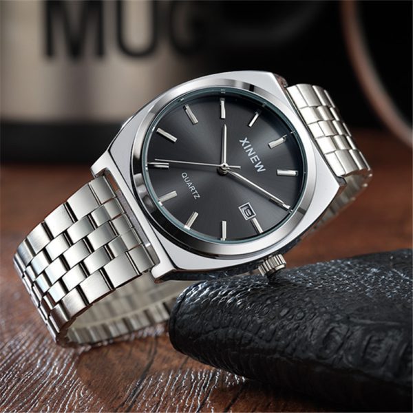 Men’s Slim Stainless-Steel Calendar Quartz Watch – Casual Analog Wristwatch