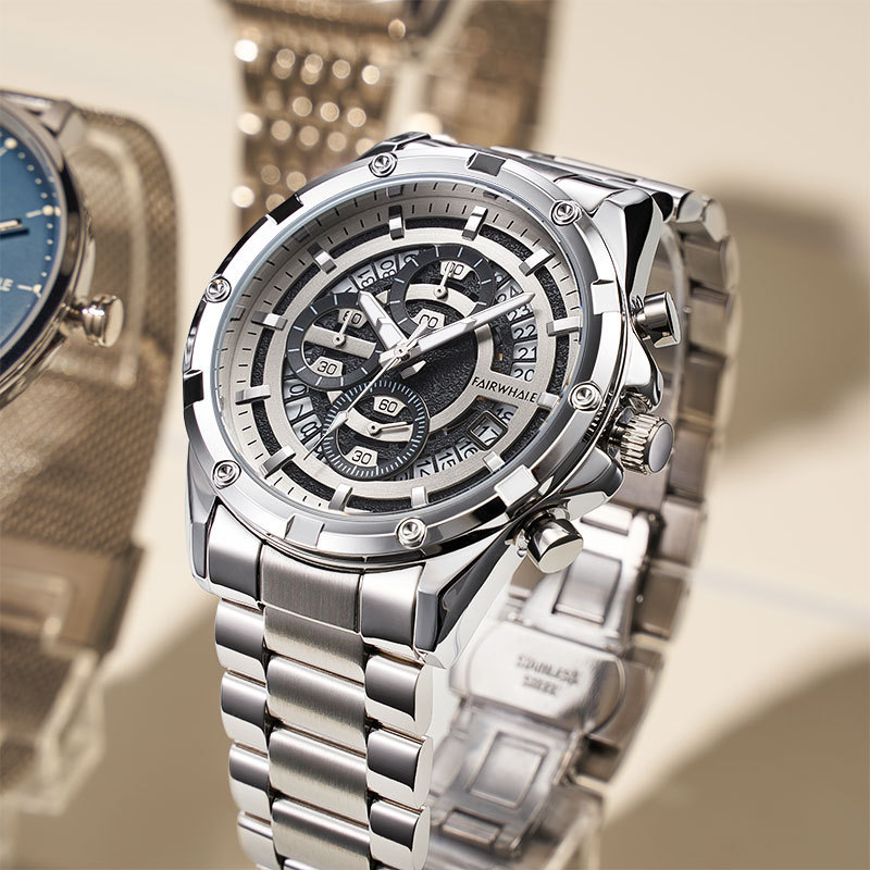 Men’s Luminous Quartz Watch – Casual Multi-Dial Metal Bracelet Wristwatch