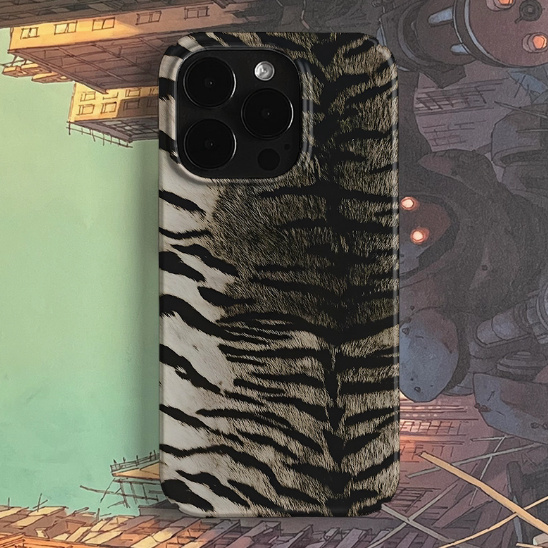 Gray Tiger-Stripe iPhone Case – Leather-Look Scratch-Resistant Hard Cover
