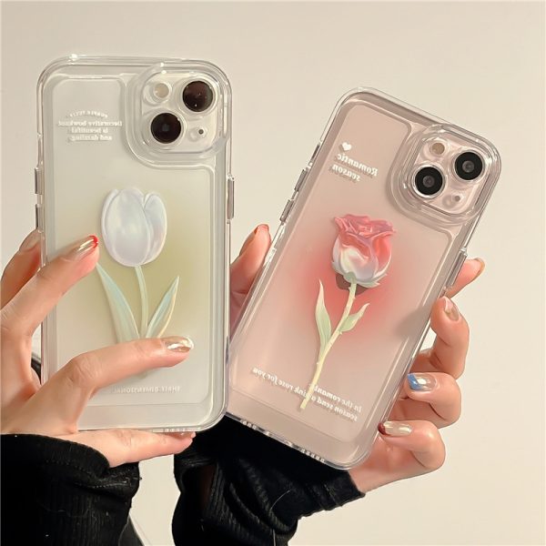 Tulip & Rose Floral iPhone Case – Clear Shock-Resistant TPU Cover