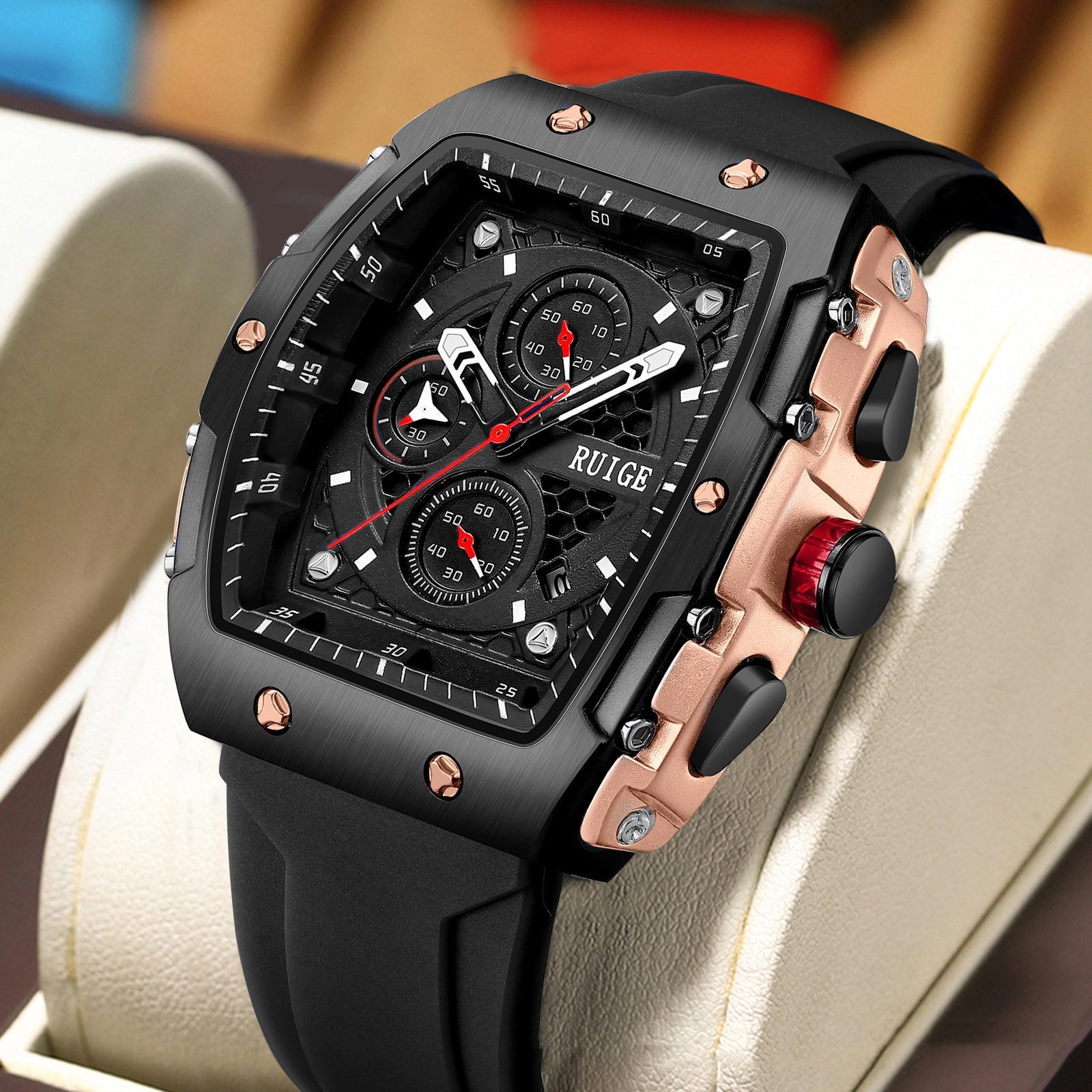 RuiGe Men’s Barrel-Shaped Watch – Sporty Outdoor-Style Fashion Wristwatch - Image 6