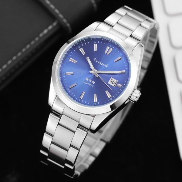 Men’s Business-Casual Watch with Steel Bracelet – Slim Date-Display Wristwatch
