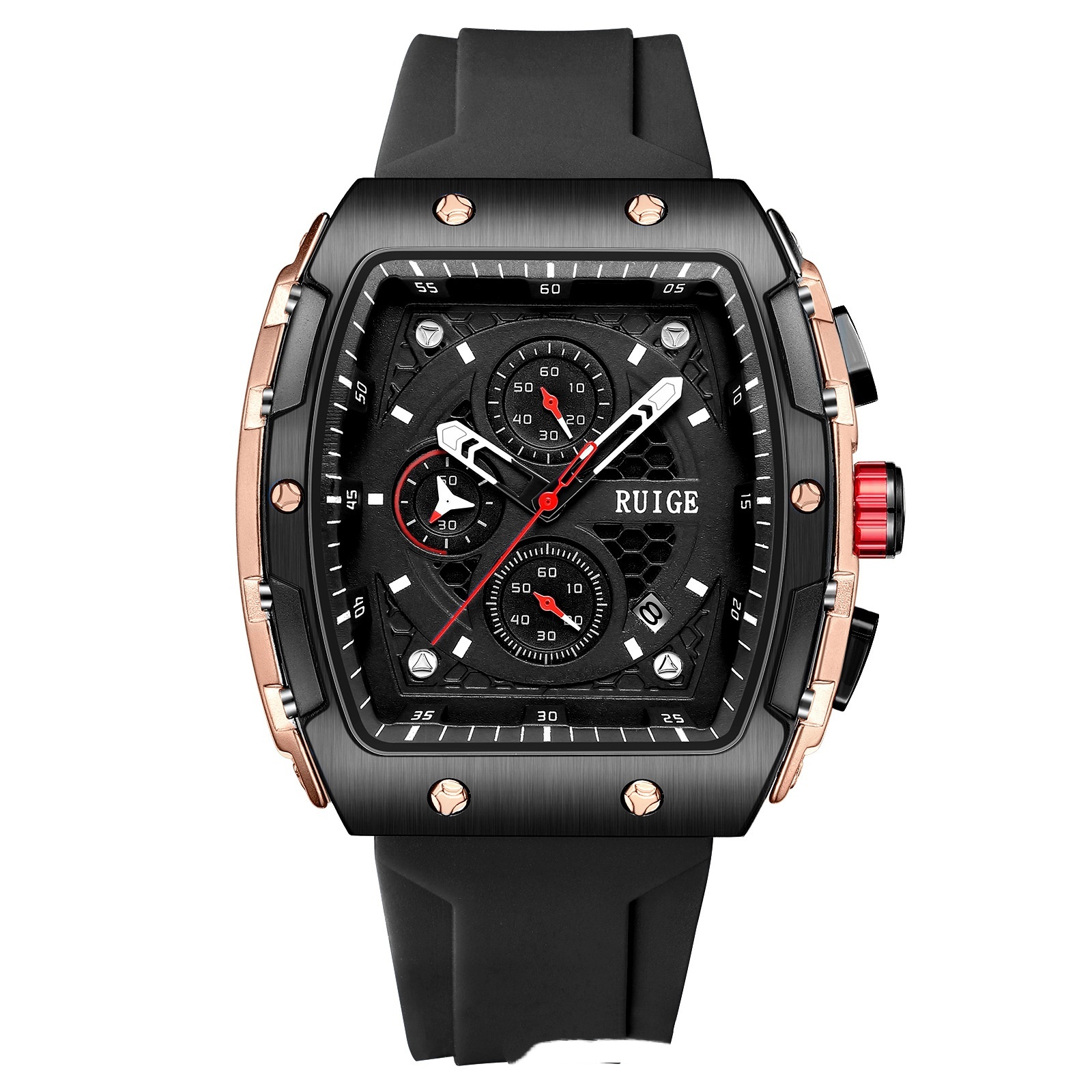 RuiGe Men’s Barrel-Shaped Watch – Sporty Outdoor-Style Fashion Wristwatch - Image 4