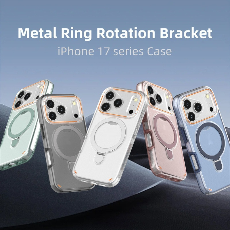 MagSafe-Compatible iPhone 17 Series Case with 360° Rotating Ring Stand – Shockproof Magnetic Cover