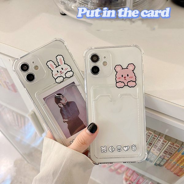 Cute Cartoon Clear iPhone Case with Card Holder – Soft TPU Protective Cover