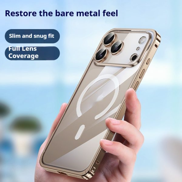 MagSafe-Compatible iPhone 17 Metal Frame Case – Clear Magnetic Cover with Camera Lens Protection