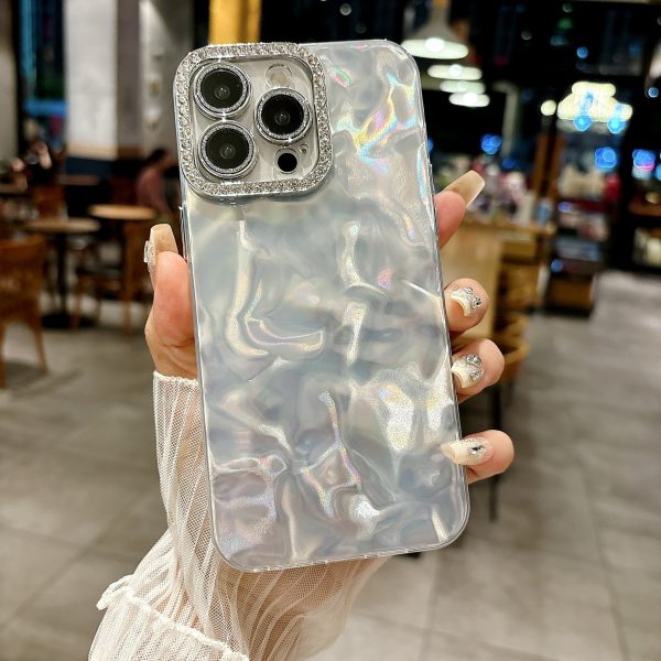 Silver Iridescent Water Ripple iPhone Case – Laser Pattern Shock-Resistant Protective Cover
