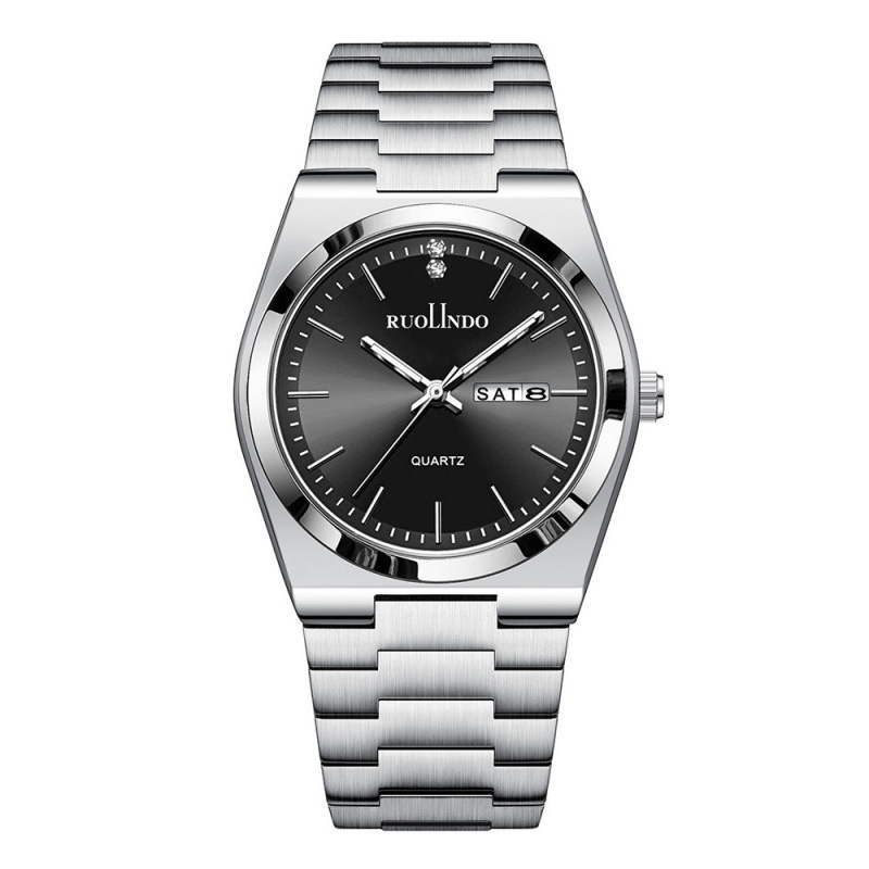 Men’s Slim Quartz Watch with Day-Date Display – Stainless-Steel Butterfly-Clasp Wristwatch - Image 8