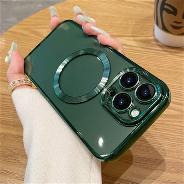 MagSafe-Compatible Glossy iPhone Case – Magnetic TPU Cover with Metallic Camera Trim