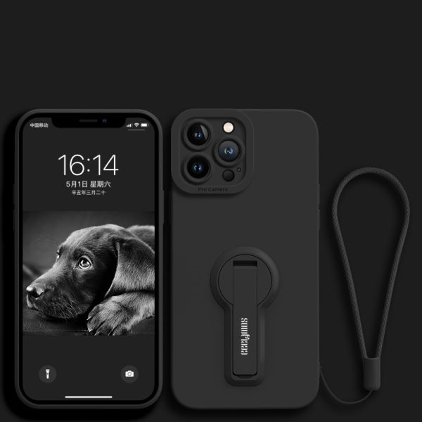 Soft Liquid Silicone iPhone Case with Foldable Stand & Wrist Strap