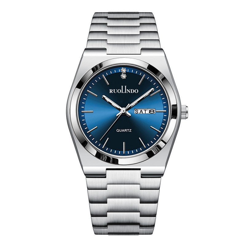 Men’s Slim Quartz Watch with Day-Date Display – Stainless-Steel Butterfly-Clasp Wristwatch - Image 3