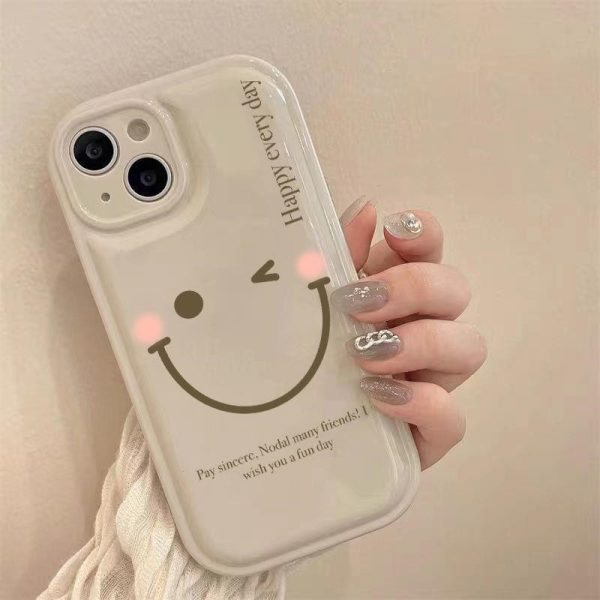 Smiley Face iPhone Case with Mint Green Beaded Wrist Strap – Soft TPU Protective Cover