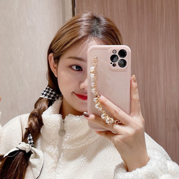Rhinestone Pearl Bracelet iPhone Case – Soft Silicone Cover with Beaded Wrist Strap
