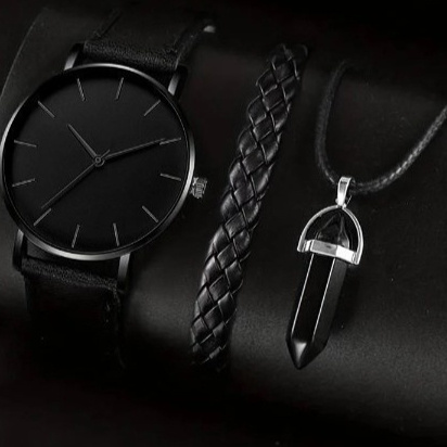 Men’s Minimalist Watch, Bracelet & Necklace Set – 3-Piece Casual Accessory Gift Set