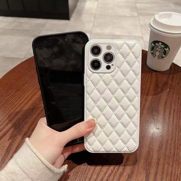 Diamond Quilted Faux Leather iPhone Case – Soft Anti-Slip Protective Cover