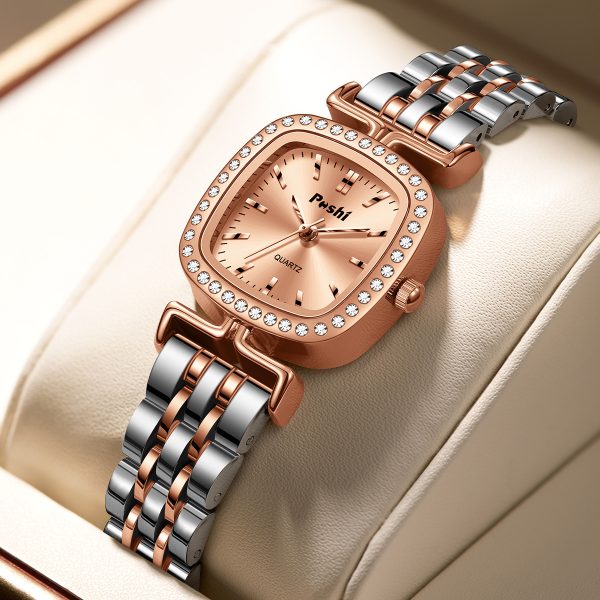 Women’s Crystal-Accented Oval Quartz Watch with Metal Link Bracelet