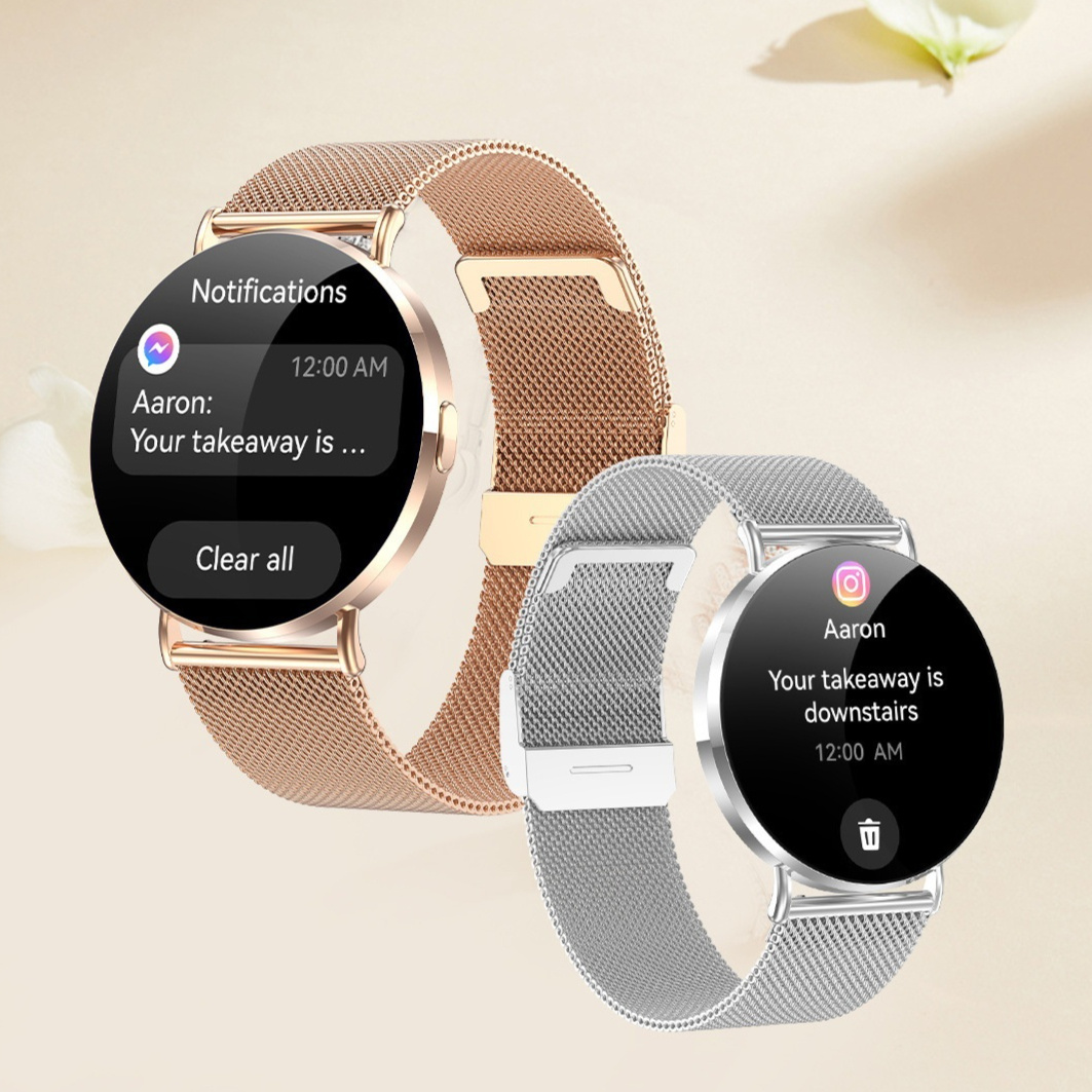 Women’s KM88 AMOLED Bluetooth Calling Smartwatch with Milanese Mesh Band