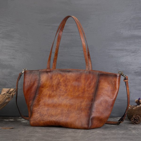 Women’s Large-Capacity Full-Grain Leather Bucket Tote Bag