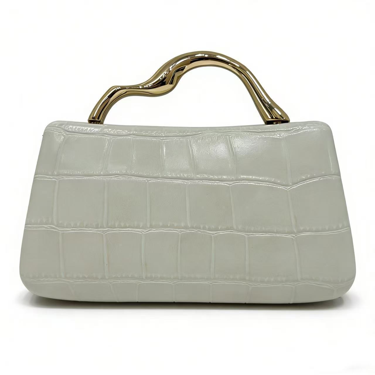 Women’s Crocodile-Embossed Structured Evening Bag with Gold-Tone Handle - Image 9