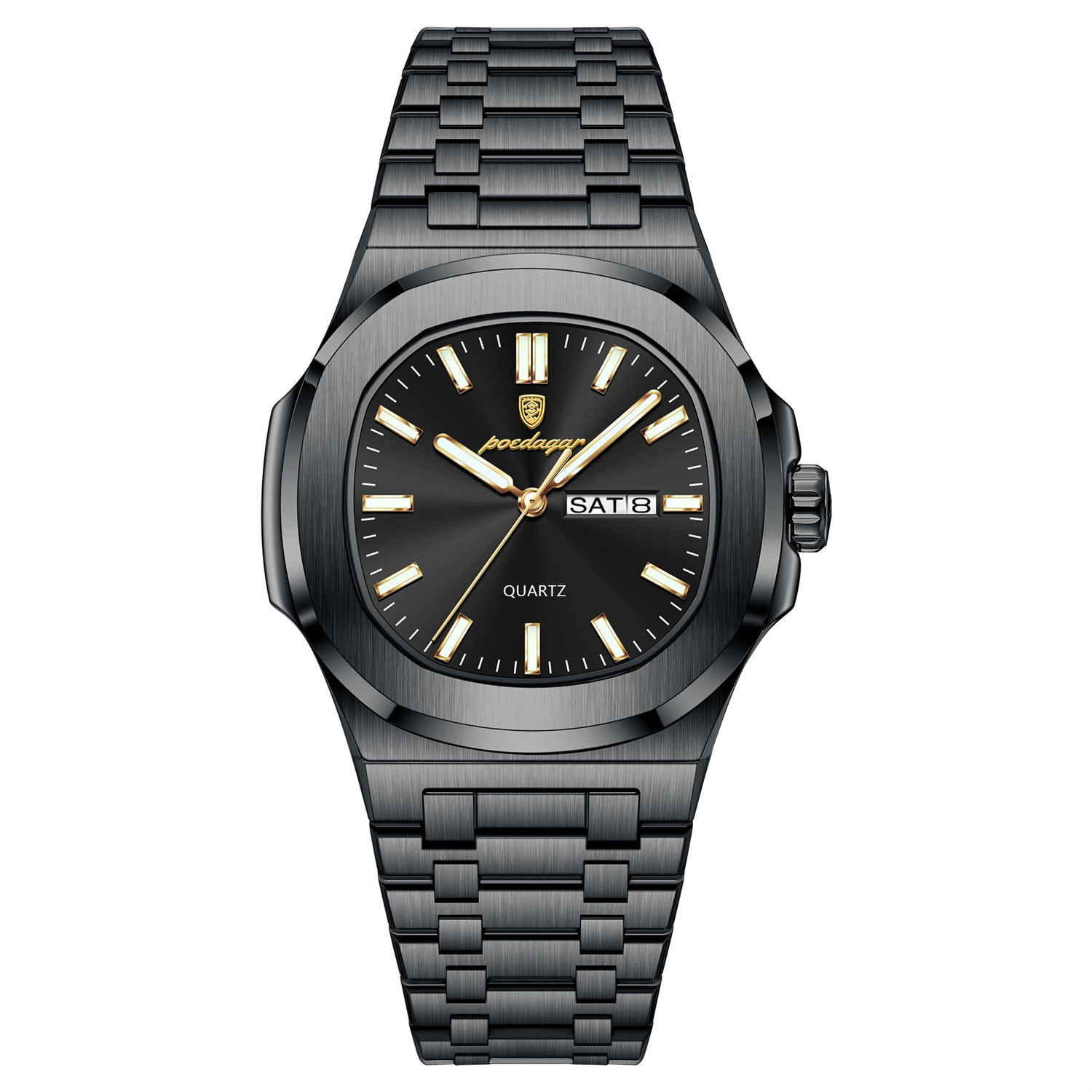 Men’s Luminous Quartz Watch – 44mm Day-Date Steel Bracelet Wristwatch - Image 3