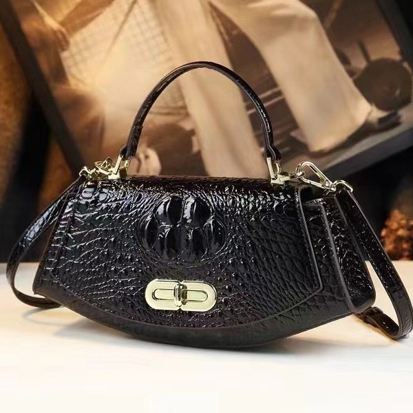 Women’s Crocodile-Embossed PU Leather Shell Handbag