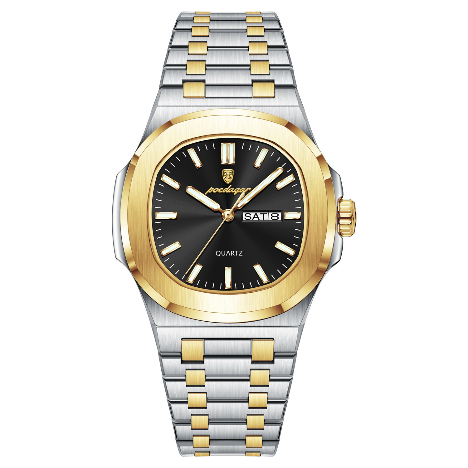 Men’s Luminous Quartz Watch – 44mm Day-Date Steel Bracelet Wristwatch - Image 2