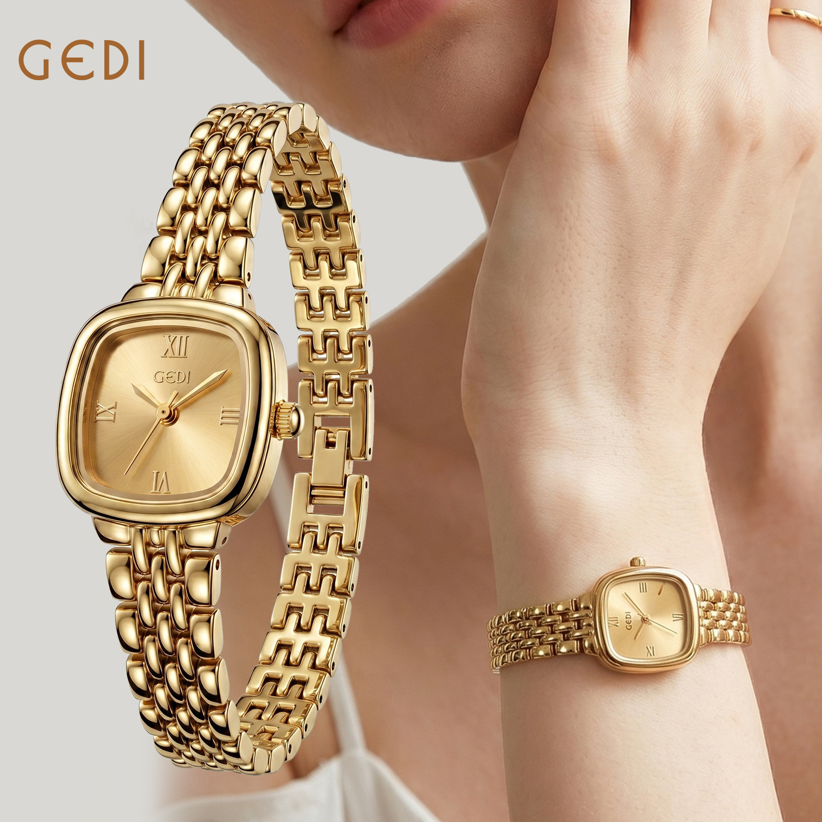 Women’s Square-Dial Quartz Dress Watch with Metal Bracelet