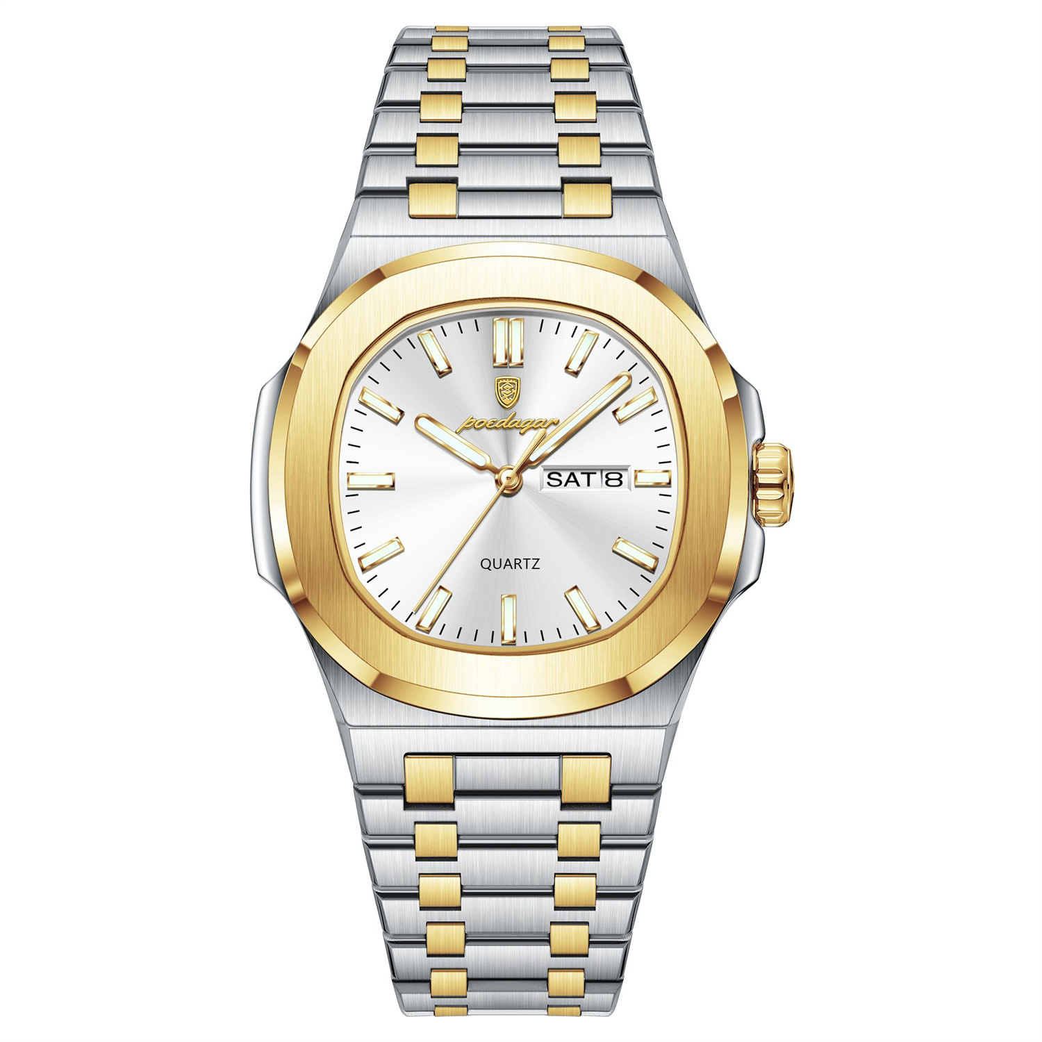 Men’s Luminous Quartz Watch – 44mm Day-Date Steel Bracelet Wristwatch - Image 8