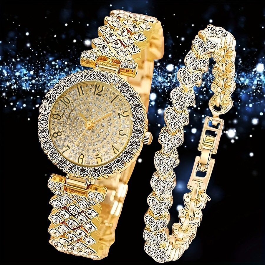 Women’s Crystal-Embellished Quartz Watch and Bracelet Set