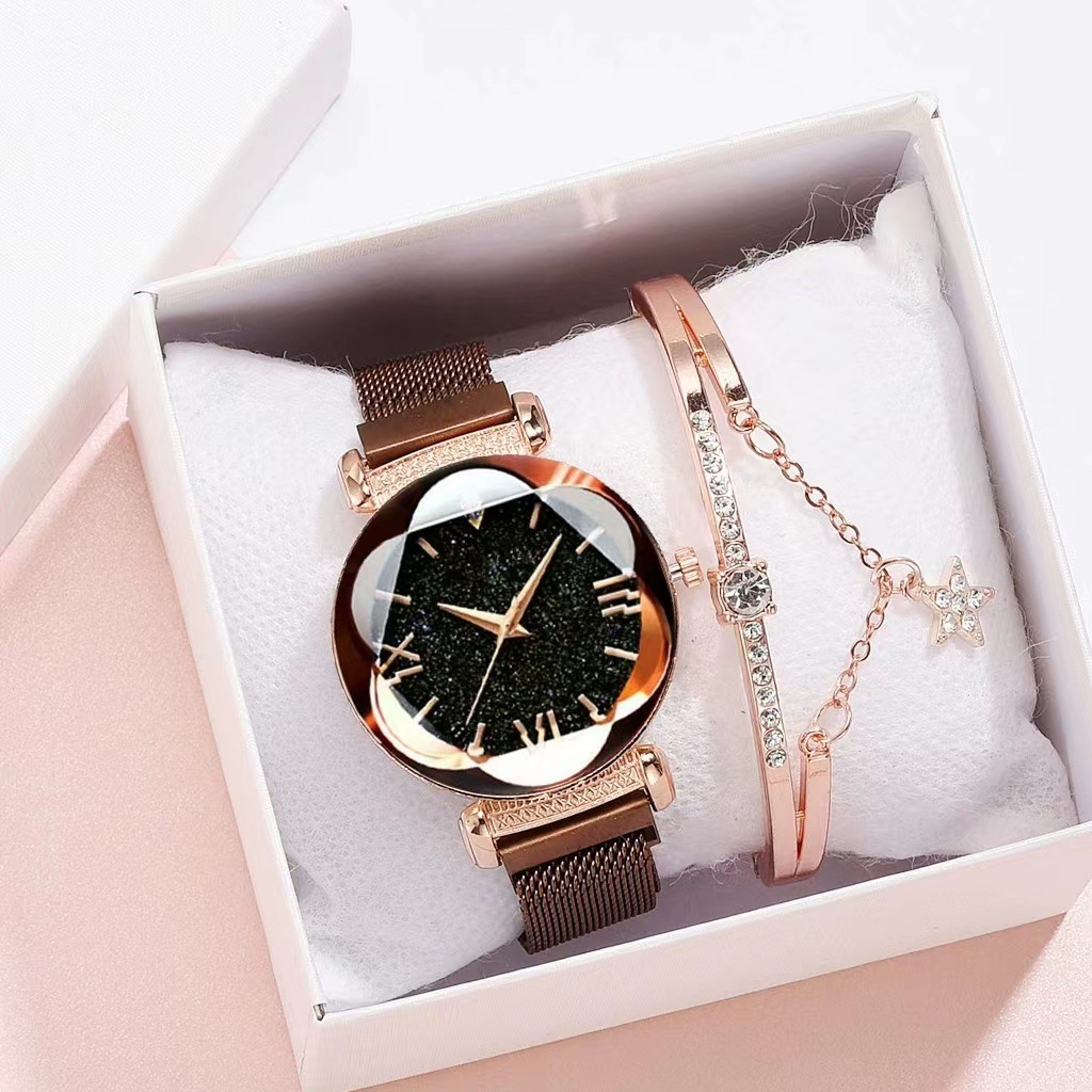 Women’s Starry Sky Quartz Watch – Roman Numeral Milanese Mesh Wristwatch