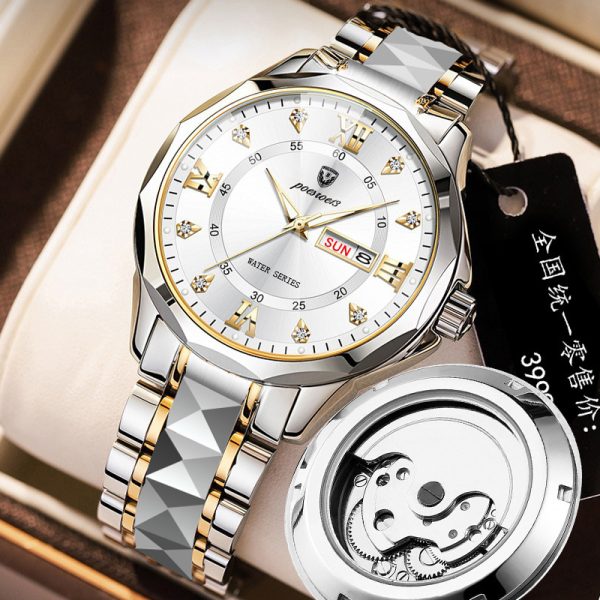 Men’s Mechanical Watch with Transparent Case Back – Butterfly-Clasp Steel Wristwatch