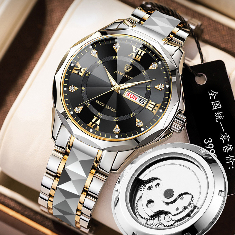 Men’s Mechanical Watch with Transparent Case Back – Butterfly-Clasp Steel Wristwatch - Image 3
