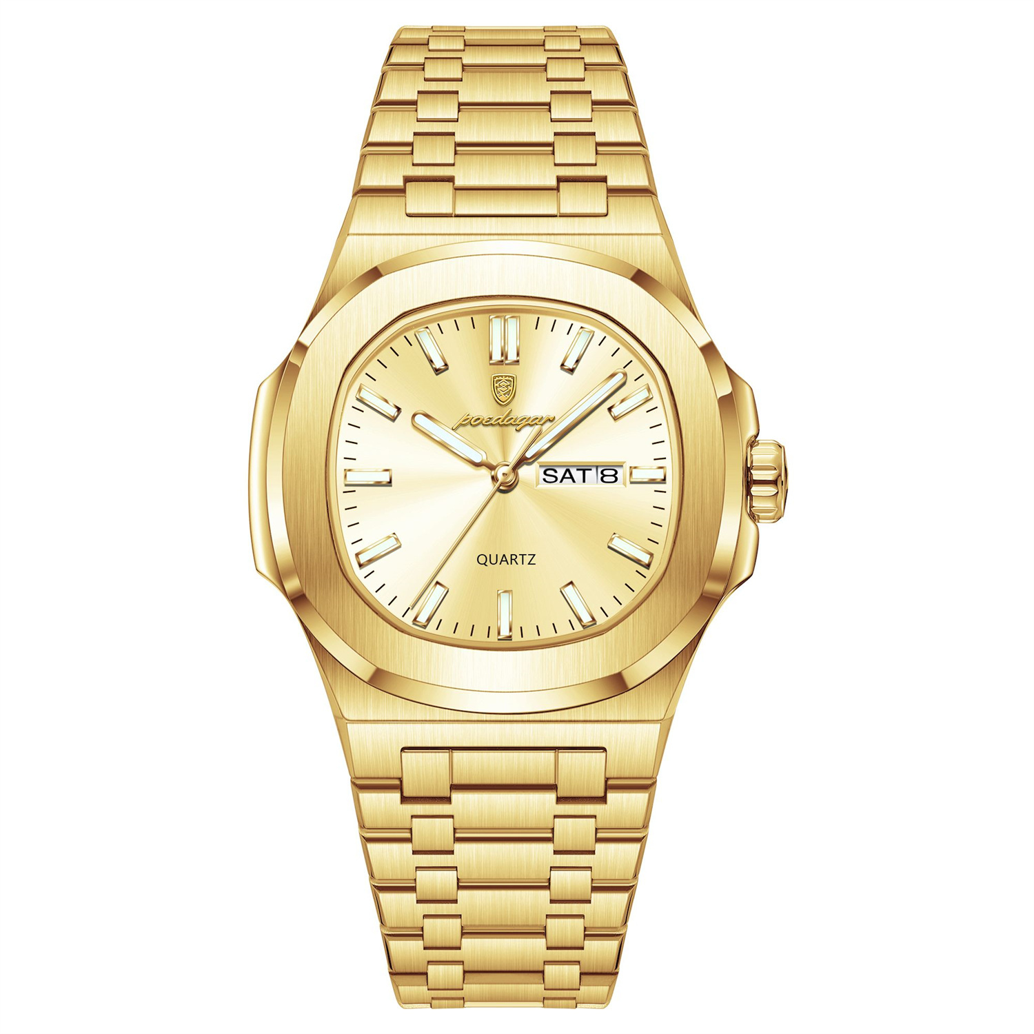 Men’s Luminous Quartz Watch – 44mm Day-Date Steel Bracelet Wristwatch - Image 4