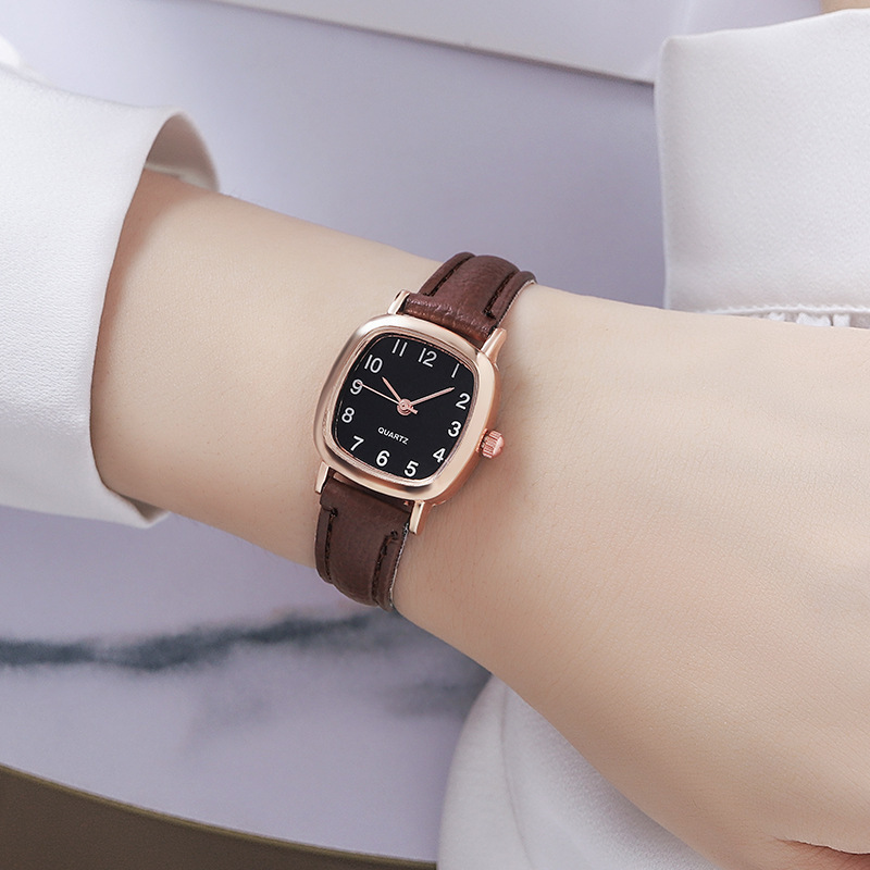 Women’s Petite Square-Dial Quartz Watch with Slim Leather-Look Strap