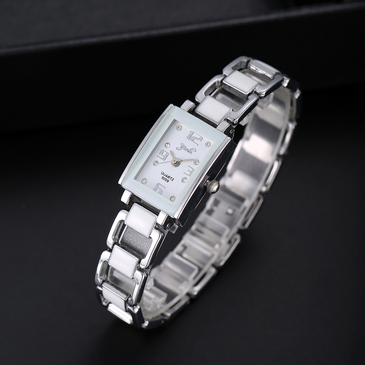 Women’s Crystal-Accented Rectangular Dial Bracelet Watch