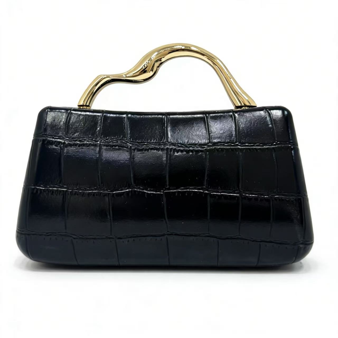 Women’s Crocodile-Embossed Structured Evening Bag with Gold-Tone Handle - Image 4